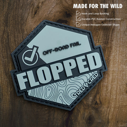Tred Cred Flopped PVC patch with topographic map design and hook and loop backing for off-road gear.