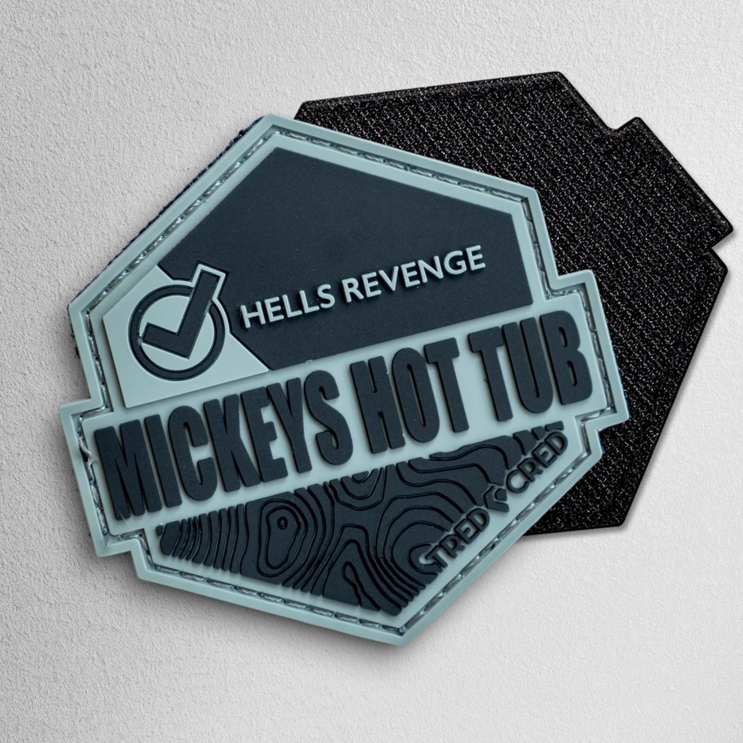 Tred Cred Mickeys Hot tub hexagonal PVC rubber trail patch in grey and black with hook and loop backing