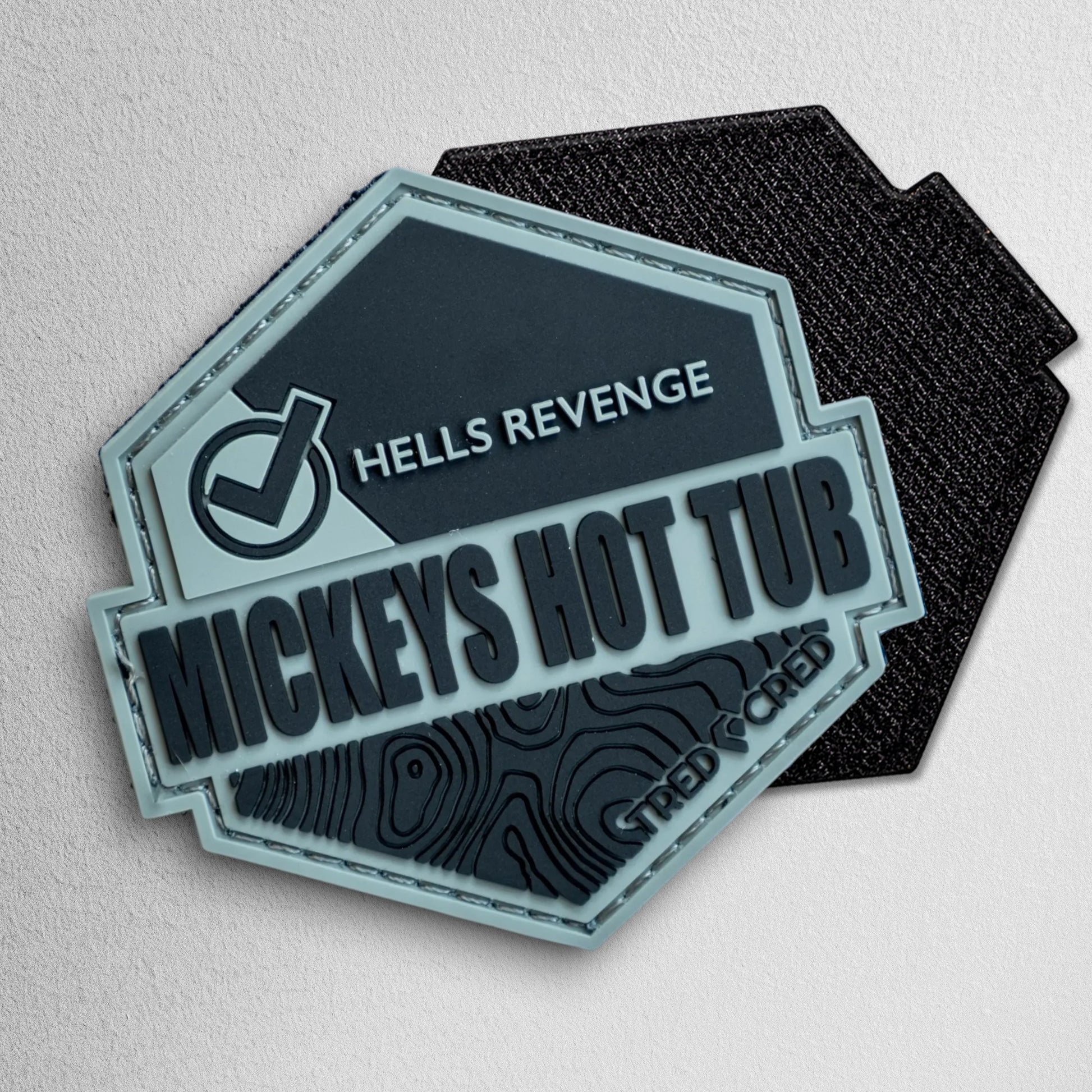 Tred Cred Mickeys Hot tub hexagonal PVC rubber trail patch in grey and black with hook and loop backing